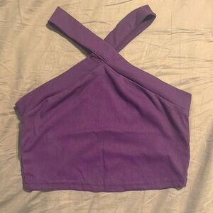 NIB Purple Rib Knit Halter Crop Top